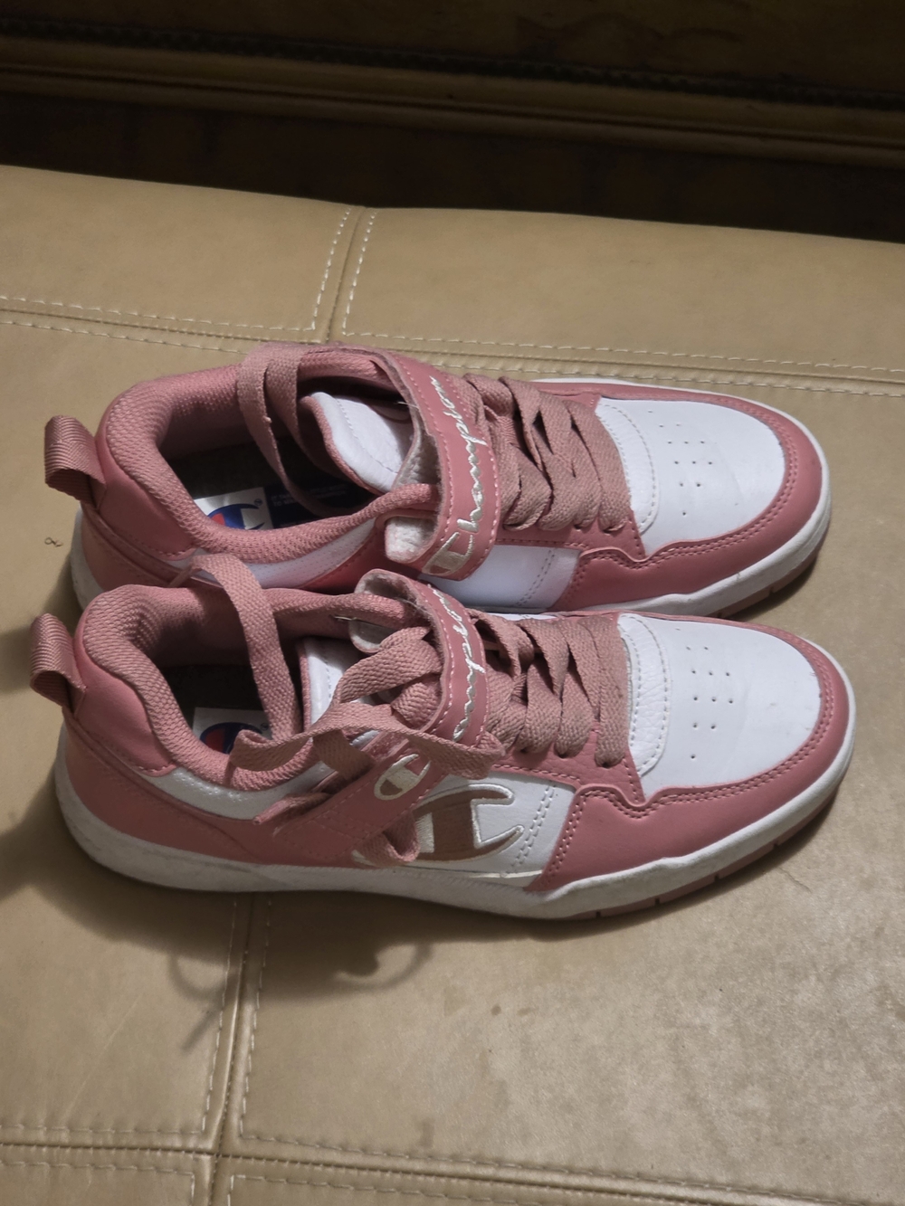 Champion Pink and White Kids' Low Top Sneakers with Velcro Strap - Picture 3 of 4